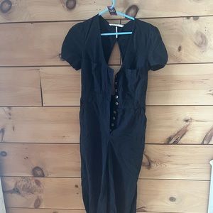 Free People Black Short Sleeve Button-Front Jumpsuit